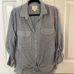 Anthropologie blue and white striped blouse
